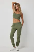 Ardene Slim Fit Sweatpants in Khaki | Size | Polyester/Cotton | Fleece-Lined