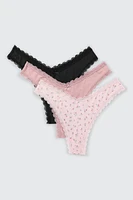 Ardene 3-Pack Microfiber Thong Panties in Light Pink | Size | Polyester/Elastane