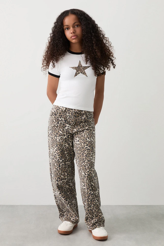 Ardene Kids Wide Leg Jeans in Beige | Size | 100% Cotton