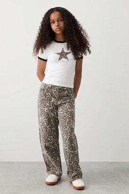 Ardene Kids Wide Leg Jeans in Beige | Size | 100% Cotton