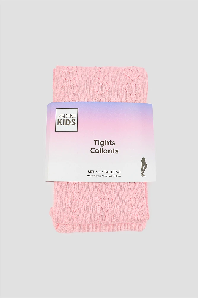 Ardene Kids Pink Heart Tights in Light Pink | Size | Polyester/Spandex/Cotton