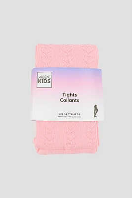 Ardene Kids Pink Heart Tights in Light Pink | Size | Polyester/Spandex/Cotton