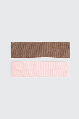 Ardene 2-Pack Ribbed Headbands in Light Pink