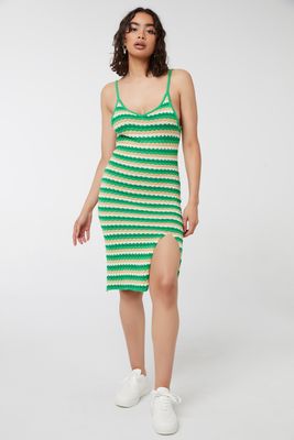 Ardene Midi Striped Crochet Dress in Green | Size | Polyester/Rayon/Nylon