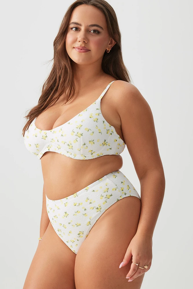 Ardene Flirty Flora High Waisted Bikini Bottom in White | Size | Polyester/Nylon/Elastane | Microfiber
