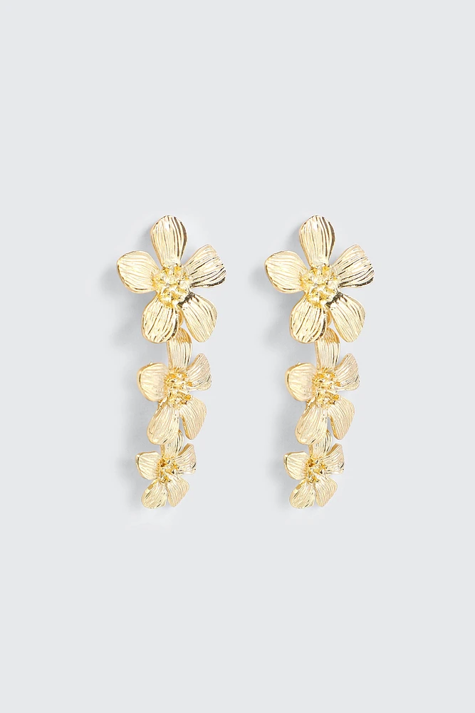 Ardene Floral Drop Earrings in Gold | Stainless Steel