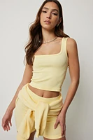 Ardene Crop Seamless Trapeze Neck Tank Top in Banana Cream | Size | Nylon/Spandex | Eco-Conscious