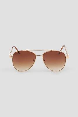 Ardene Aviator Sunglasses with Chain Temples in Brown