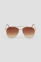 Ardene Aviator Sunglasses with Chain Temples in Brown