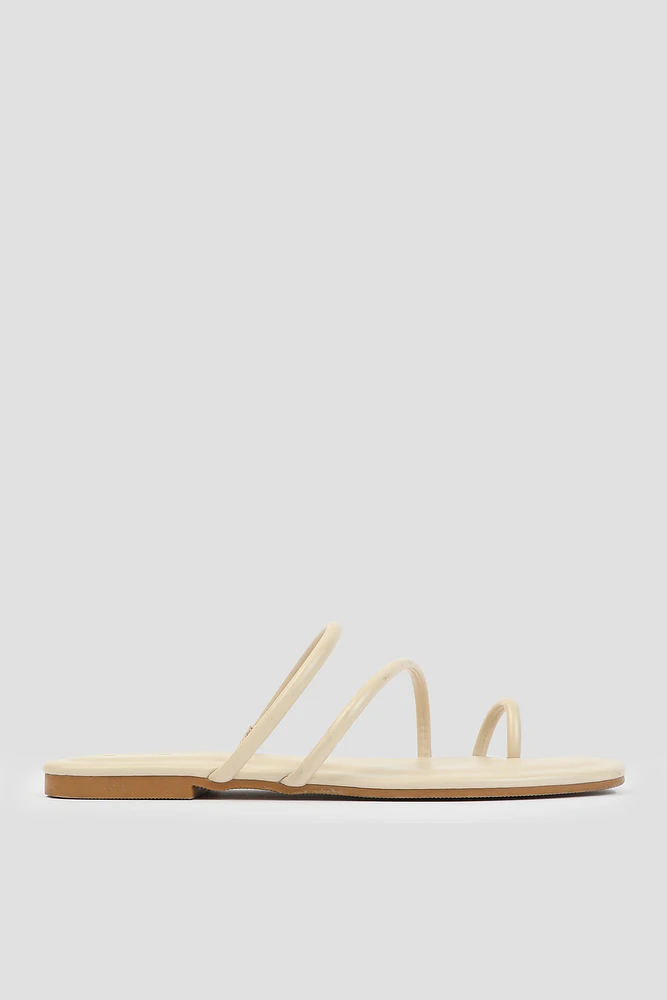 Ardene A.C.W. Toe Ring Strappy Sandals in Beige | Size | Faux Leather