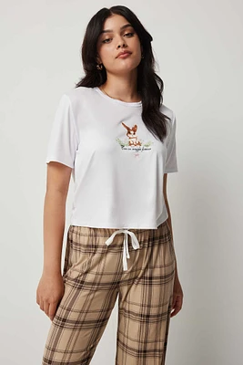 Ardene Graphic Boxy PJ Top in Light Grey | Size | Polyester/Spandex