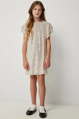 Ardene Kids Sequin Dress in Beige | Size | Polyester/Elastane