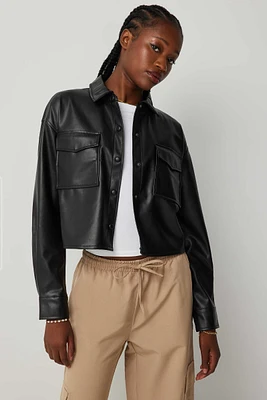 Ardene Faux Leather Crop Shirt in Black | Size | Faux Leather/Polyester