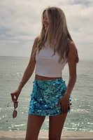 Ardene Sequin Mini Skirt in Light Blue | Size | Polyester/Spandex