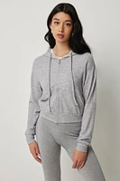 Ardene Brushed Knit Short Zip Up Hoodie in Grey | Size | Polyester/Rayon/Elastane