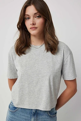 Ardene Basic Crop Boxy T-Shirt in Light Grey | Size | Cotton/Elastane | Eco-Conscious