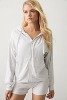 Ardene Lightweight French Terry Zip Up Hoodie in Light Grey | Size | Rayon/Spandex
