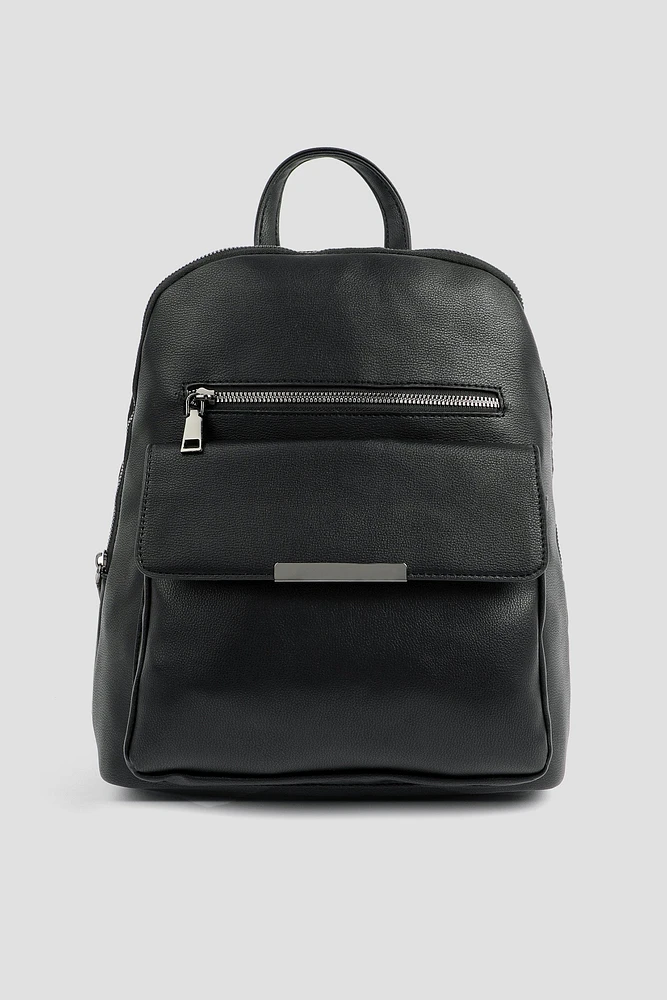 Ardene Faux Leather Backpack in Black | Faux Leather/Polyester
