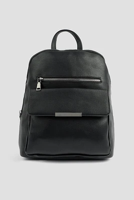 Ardene Faux Leather Backpack in Black | Faux Leather/Polyester