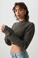 Ardene Boxy Crop Sweater in Dark Grey | Size | 100% Acrylic