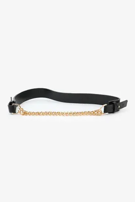 Ardene Faux Leather & Chain Waist Belt in Black | Size