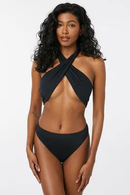 Ardene Bikini-Like Halter Wrap Swimsuit in Black | Size XS | Polyester/Spandex/Polyamide | Microfiber