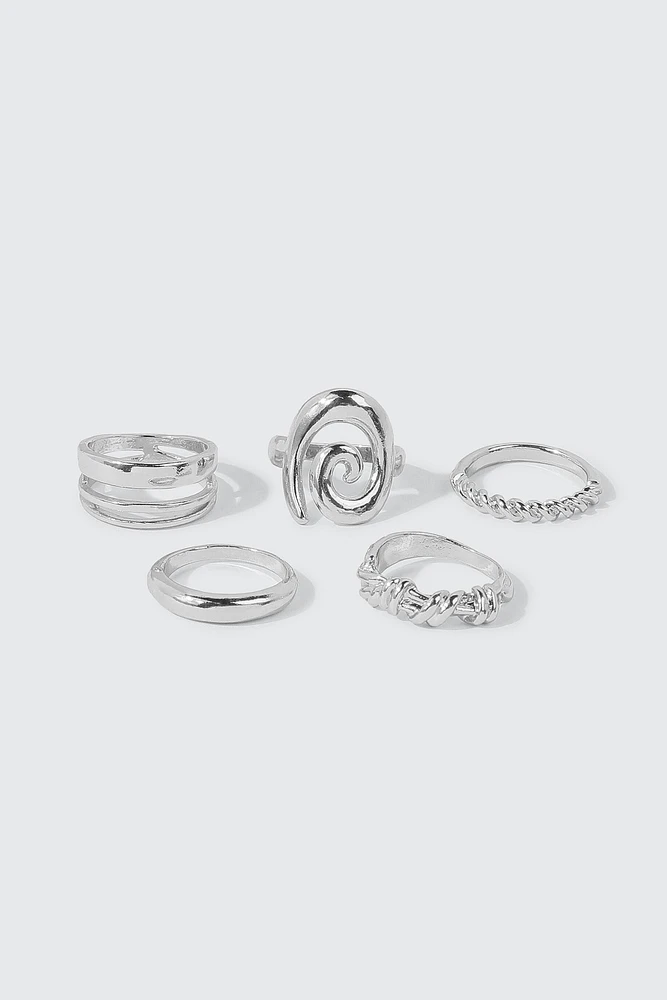 Ardene 5-Pack Assorted Rings in Silver | Size