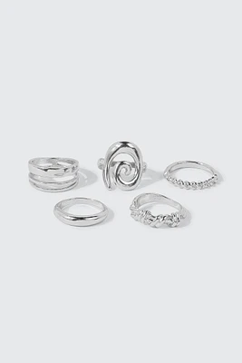 Ardene 5-Pack Assorted Rings in Silver | Size