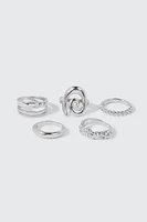 Ardene 5-Pack Assorted Rings in Silver | Size