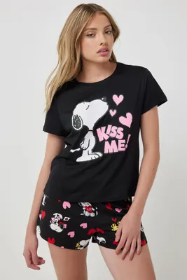 Ardene Kiss Me Snoopy PJ Set in Black | Size