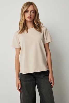 Ardene Basic Relaxed T-Shirt in Beige | Size | Cotton/Elastane | Eco-Conscious