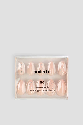 Ardene Rhinestone Almond Shaped Fake Nails in Light Pink