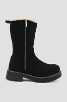 Ardene Lined Faux Suede Mid-Calf Boots in Black | Size | Eco-Conscious | Microfiber