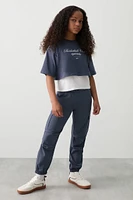 Ardene Kids Smooth Stretch Cargo Joggers in Dark Blue | Size | Polyester/Elastane