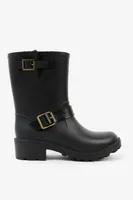 Ardene Double Buckle Rain Boots in Black | Size