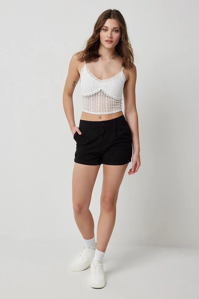 Ardene Rolled Cuff Pleated Shorts in | Size | 100% Cotton