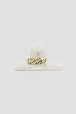 Ardene Furry Hair Claw with Chain in White