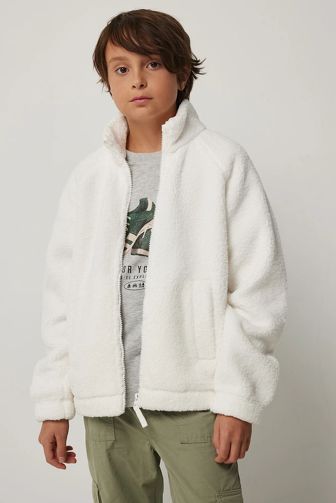 Ardene Kids Sherpa Jacket in White | Size | Polyester