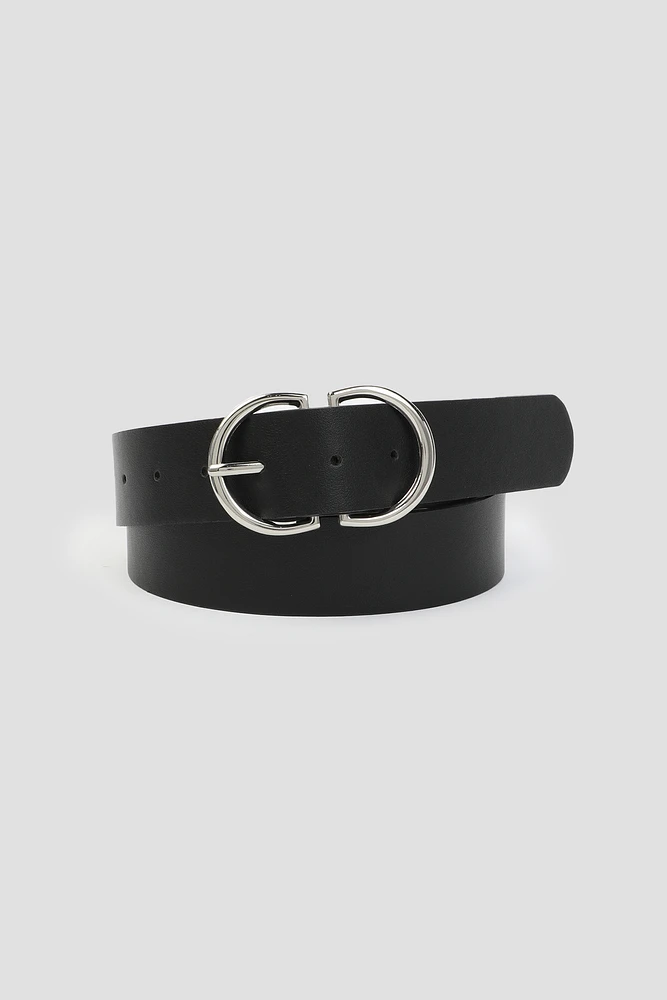 Ardene Double Buckle Faux Leather Belt in Black | Size Small