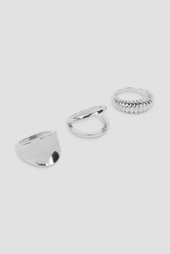 Ardene 3-Pack Assorted Thick Rings in Silver | Size