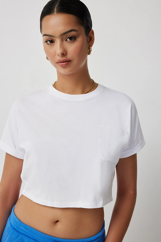 Ardene Basic Dolman Crop Boxy T-Shirt in White | Size | Cotton/Elastane | Eco-Conscious