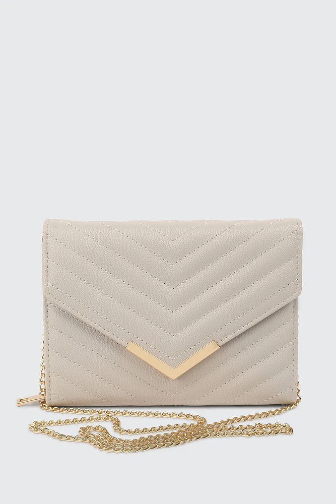 Ardene Chevron Enveloppe Clutch in Beige | Faux Leather/Polyester