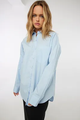 Ardene Oversized Tunic Shirt in Light Blue | Size Large | Polyester/Cotton