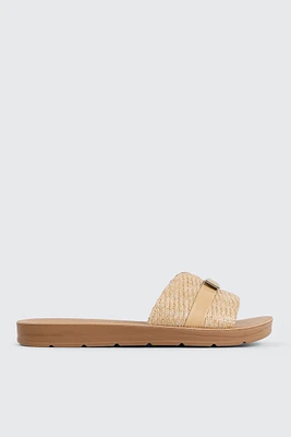 Ardene Raffia Strap Flat Sandals in Beige | Size