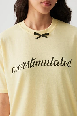 Ardene Oversized Graphic T-Shirt with Bow in Light | Size | Polyester/Cotton