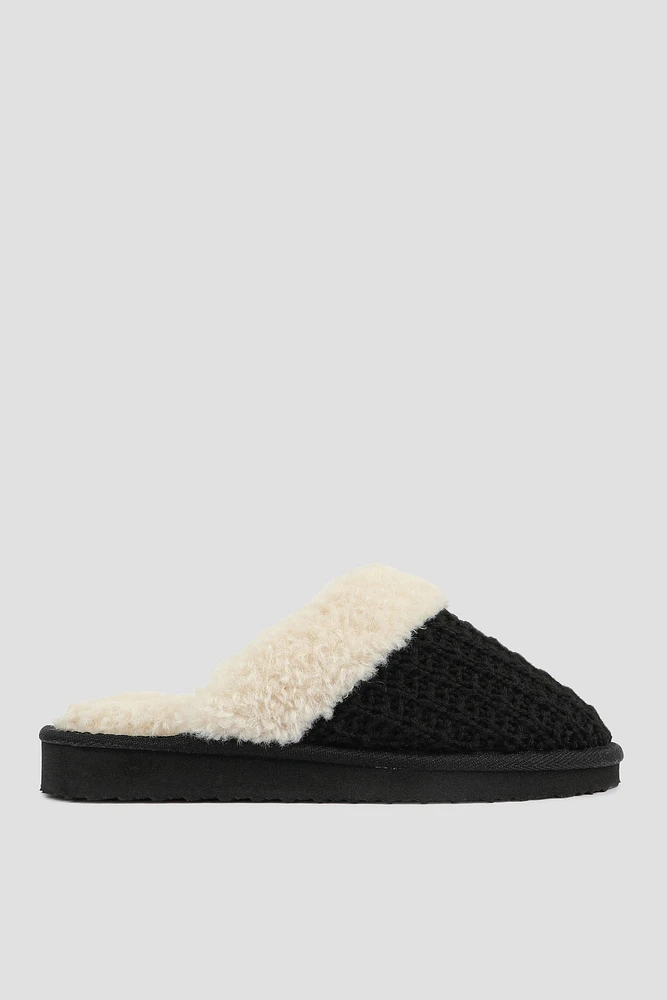 Ardene Knit Mule Slippers with Sherpa Lining in | Size | Polyester | Eco-Conscious