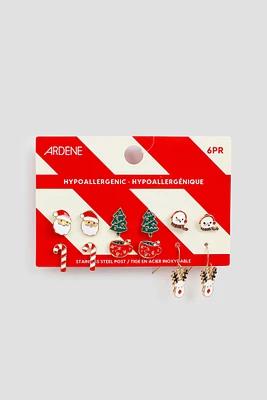 Ardene 6-Pack of Holiday Stud Earrings in Red | Stainless Steel