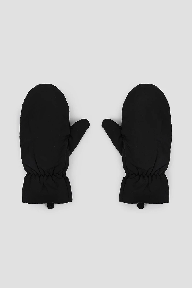 Ardene Fleece Lined Puffer Mittens in Black | Polyester