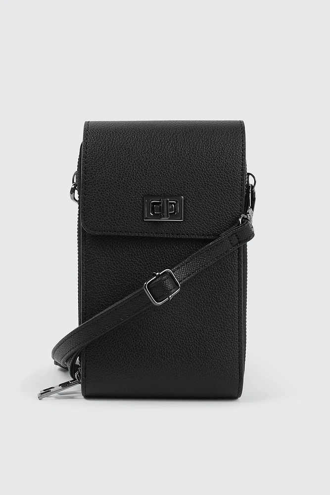 Ardene Faux Leather Phone Bag in Black | 100% Recycled Polyester/Faux Leather | Eco-Conscious