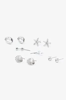 Ardene Pack of Seashell Stud Earrings in Silver | Stainless Steel | Eco-Conscious